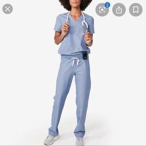 Figs Heather Indigo Scrub Top and Pants